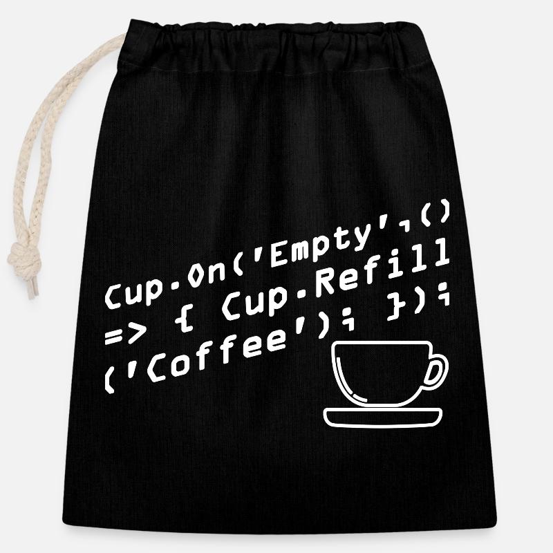 Programmers generate code from coffee - Closable cotton gift bag (25x30cm) - black