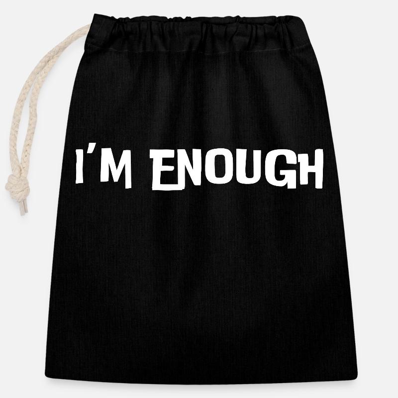 I'm enough (white text) - Closable cotton gift bag (25x30cm) - black