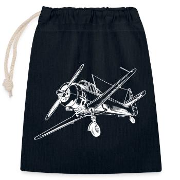 Propeller Airplane Drawing - Closable cotton gift bag (25x30cm) - navy - Front