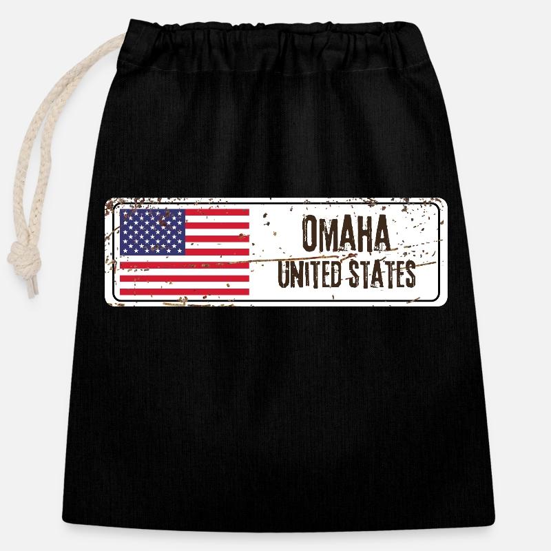 Omaha Drapeau des États-Unis - Sac cadeau en coton avec cordon (25 x 30 cm) - noir
