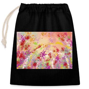 Pastel Blossoms Color Swirl Pattern - Closable cotton gift bag (25x30cm) - black - Front