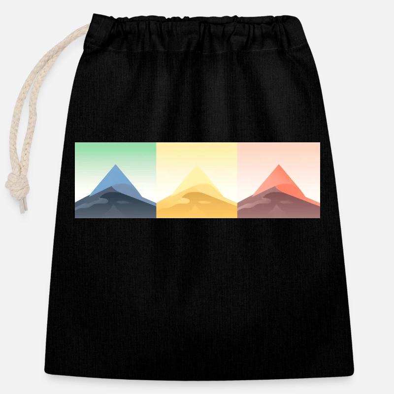 Art géométrique du paysage de montagne - Sac cadeau en coton avec cordon (25 x 30 cm) - noir