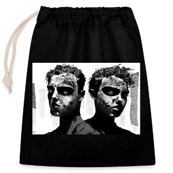 Les Jumeaux - Sac cadeau en coton avec cordon (25 x 30 cm) - noir - Devant