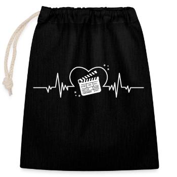 Clapperboard Heartbeat Film Lover - Closable cotton gift bag (25x30cm) - black - Front
