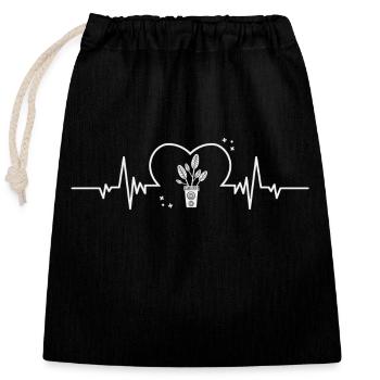 Minimalist Line Art Heartbeat Plant Love - Closable cotton gift bag (25x30cm) - black - Front