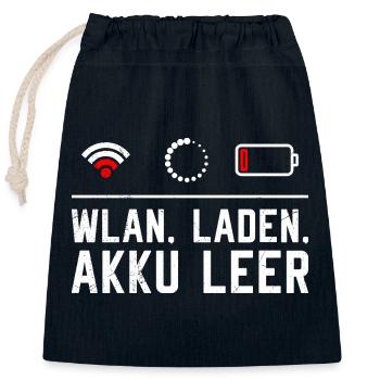 Codeur WiFi. CHARGEMENT. BATTERIE VIDE DRÔLE - Sac cadeau en coton avec cordon (25 x 30 cm) - bleu marine - Devant