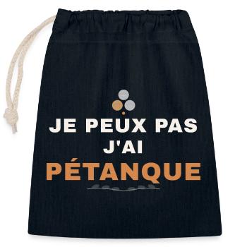Je Peux Pas J'ai Pétanque Humour Passion Bouliste - Sac cadeau en coton avec cordon (25 x 30 cm) - bleu marine - Devant