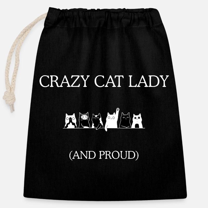 Crazy Cat Lady Und Stolz - Verschließbarer Geschenkbeutel aus Baumwolle (25x30cm) - Schwarz
