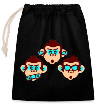 three wise monkeys - Verschließbarer Geschenkbeutel aus Baumwolle (25x30cm) - Schwarz - Vorne