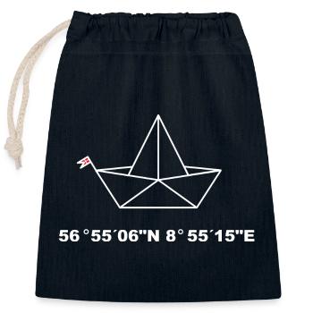Folding Boat Coordinates Design , Ejerslev Havn - Closable cotton gift bag (25x30cm) - navy - Front