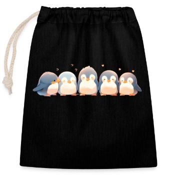 5 Penguins - Closable cotton gift bag (25x30cm) - black - Front
