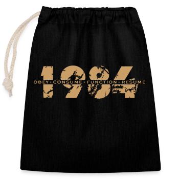 1984 Rhyme Proverbs- Obey, Consume, Repeat - Closable cotton gift bag (25x30cm) - black - Front
