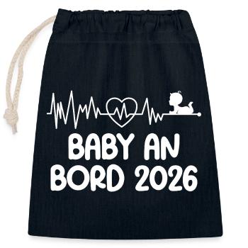 Future maman BÉBÉ À BORD 2026 Drôle - Sac cadeau en coton avec cordon (25 x 30 cm) - bleu marine - Devant