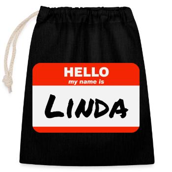 Bonjour, je m’appelle Linda Étiquette Nom Étiquette - Sac cadeau en coton avec cordon (25 x 30 cm) - noir - Devant