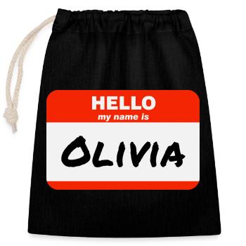 Hello My Name Is Olivia Label Name Tag - Closable cotton gift bag (25x30cm) - black - Front