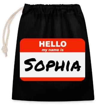 Hello My Name Is Sophia Label Name Tag - Closable cotton gift bag (25x30cm) - black - Front
