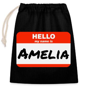 Hello My Name Is Amelia Etikett Namensschild - Verschließbarer Geschenkbeutel aus Baumwolle (25x30cm) - Schwarz - Vorne