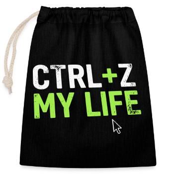 Designer Fun Shirt, CTRL + Z My Life - Sac cadeau en coton avec cordon (25 x 30 cm) - noir - Devant