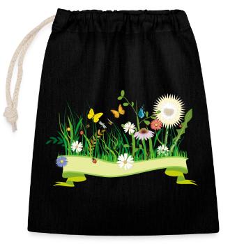 prairie printanière luxuriante avec des fleurs et des insectes - Sac cadeau en coton avec cordon (25 x 30 cm) - noir - Devant