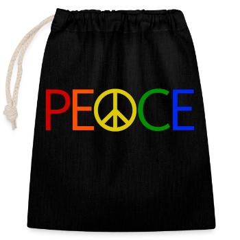 PEACE mit Friedenssymbol Peacezeichen Peacesymbol - Verschließbarer Geschenkbeutel aus Baumwolle (25x30cm) - Schwarz - Vorne