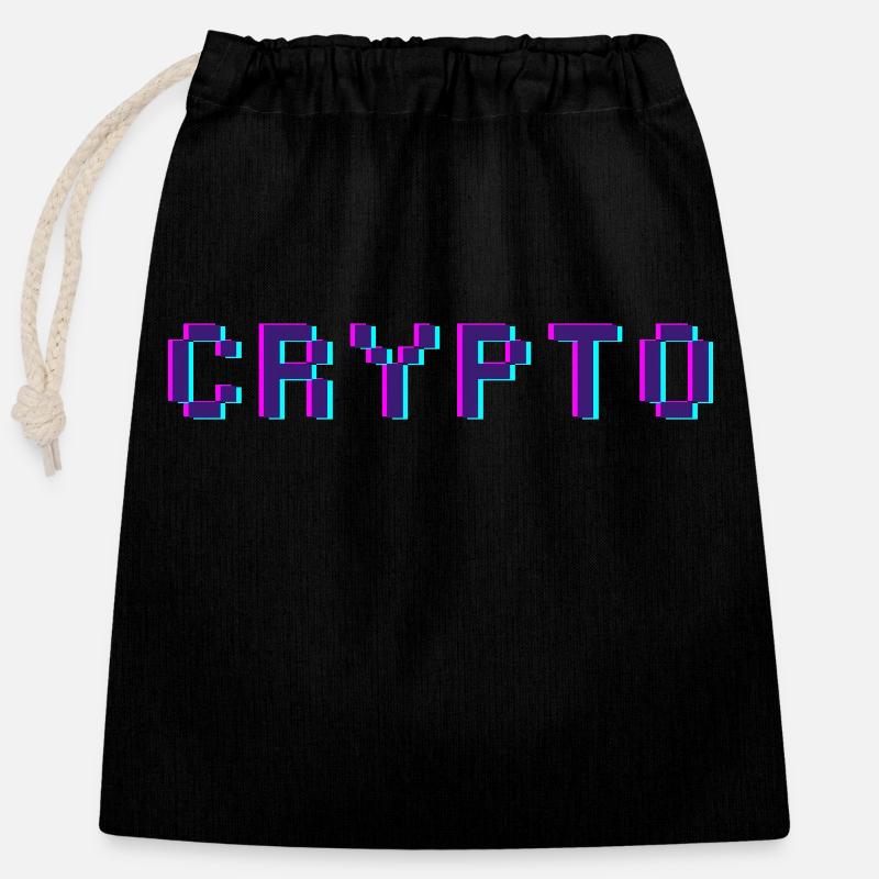 Crypto retro - Closable cotton gift bag (25x30cm) - black