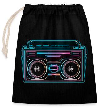 Magnétophone à cassettes au look néon lumineux des années 80 - Sac cadeau en coton avec cordon (25 x 30 cm) - noir - Devant