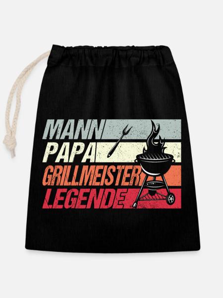 Grillmeister Papa - Verschließbarer Geschenkbeutel aus Baumwolle (25x30cm) - Schwarz