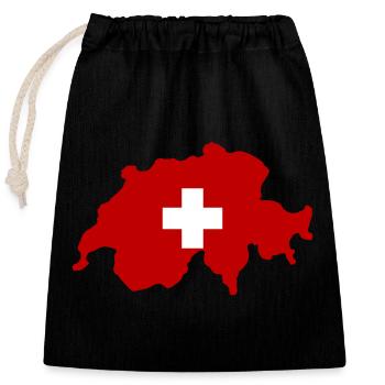 Drapeau suisse Symbole du pays - Sac cadeau en coton avec cordon (25 x 30 cm) - noir - Devant
