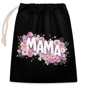 MAMA Fleurs Pastels et Nœuds Roses | Style Chic - Sac cadeau en coton avec cordon (25 x 30 cm) - noir - Devant