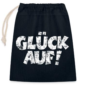 Glück Auf! (Vintage Weiß) - Verschließbarer Geschenkbeutel aus Baumwolle (25x30cm) - Navy - Vorne