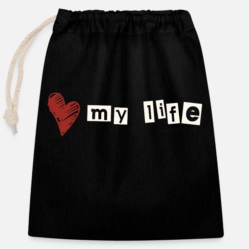 J’aime ma vie - Sac cadeau en coton avec cordon (25 x 30 cm) - noir