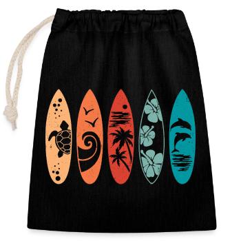 Retro Surfboard  - Closable cotton gift bag (25x30cm) - black - Front