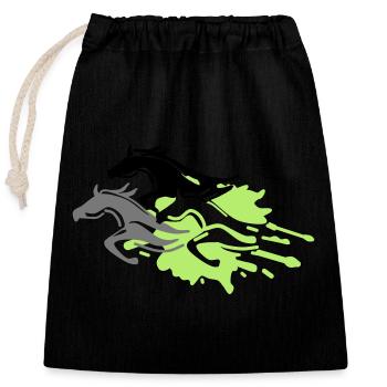 chevaux - étalon - jument - poulain - Sac cadeau en coton avec cordon (25 x 30 cm) - noir - Devant