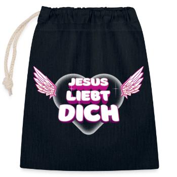 Jesus loves you - Closable cotton gift bag (25x30cm) - navy - Front
