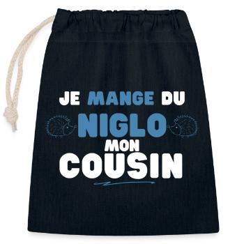 Niglo Cousin : Humour Hérisson Bleu - Sac cadeau en coton avec cordon (25 x 30 cm) - bleu marine - Devant