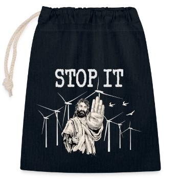 Stop wind energy - Jesus Against Wind Power - Closable cotton gift bag (25x30cm) - navy - Front