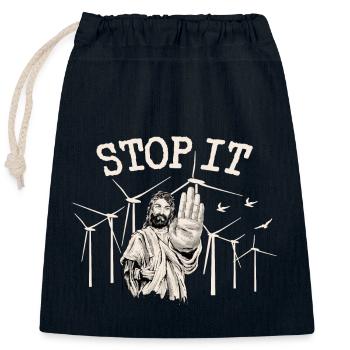 Stop wind energy - Jesus Against Wind Power - Closable cotton gift bag (25x30cm) - navy - Front