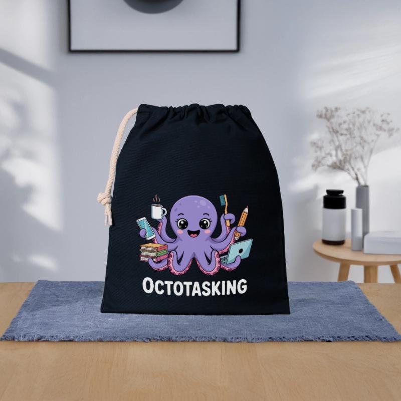 Octotasking Creature in Multitask Mode Closable cotton gift bag (25x30cm)