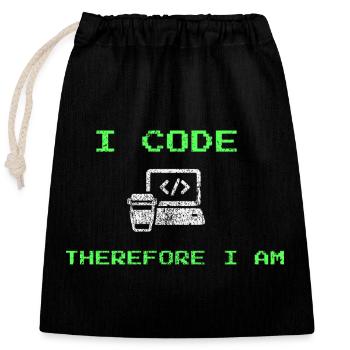 Ich programmiere, also bin ich – lustiges Entwickler-T-Shirt - Verschließbarer Geschenkbeutel aus Baumwolle (25x30cm) - Schwarz - Vorne