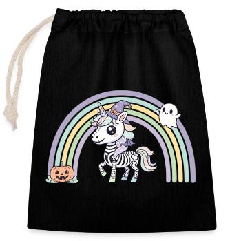 BOHO Skelett‑Einhorn mit Regenbogen – Halloween  - Verschließbarer Geschenkbeutel aus Baumwolle (25x30cm) - Schwarz - Vorne