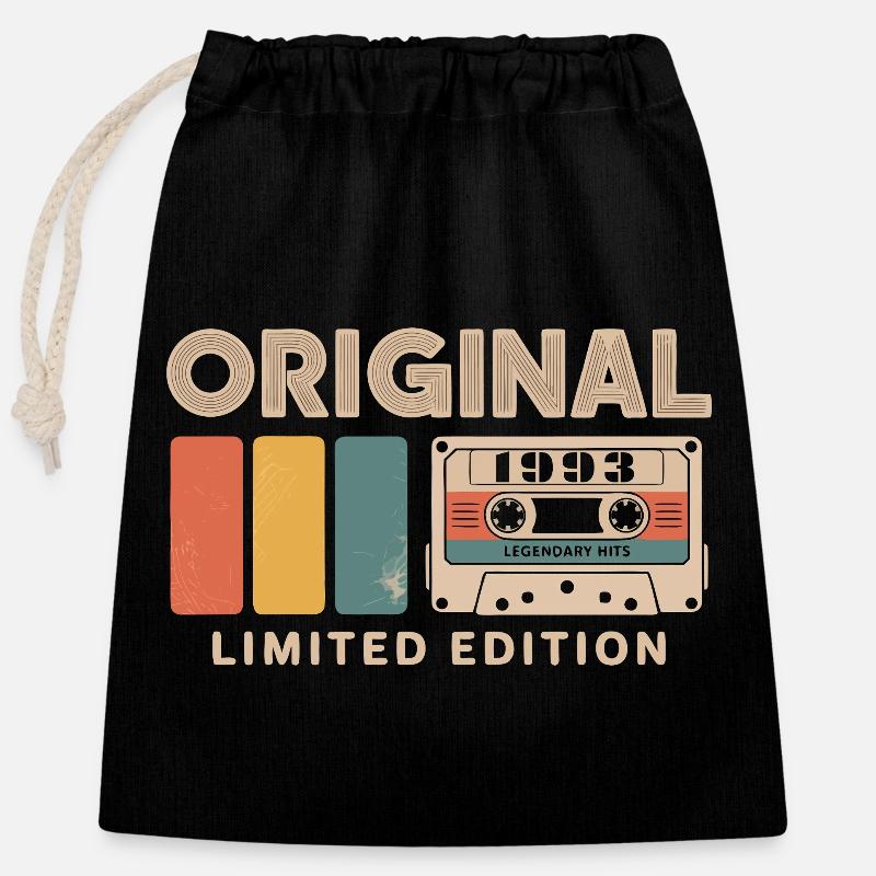 Original 1993 Anniversaire 1993 Cadeau 1993 Retro - Sac cadeau en coton avec cordon (25 x 30 cm) - noir