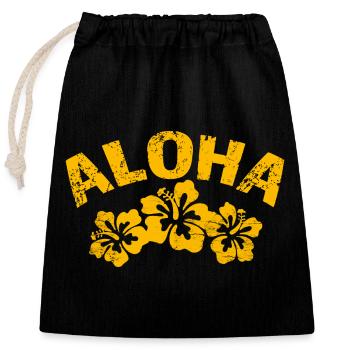 Aloha Hibiskus Tropen-Print - Verschließbarer Geschenkbeutel aus Baumwolle (25x30cm) - Schwarz - Vorne