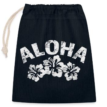 Imprimé vintage d’hibiscus Aloha - Sac cadeau en coton avec cordon (25 x 30 cm) - bleu marine - Devant