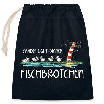 Candle Light Dinner Fischbrötchen Meer Spruch - Verschließbarer Geschenkbeutel aus Baumwolle (25x30cm) - Navy - Vorne