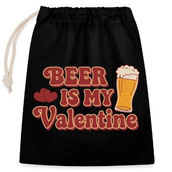 Beer Is My Valentine – Retro Bier Design - Verschließbarer Geschenkbeutel aus Baumwolle (25x30cm) - Schwarz - Vorne
