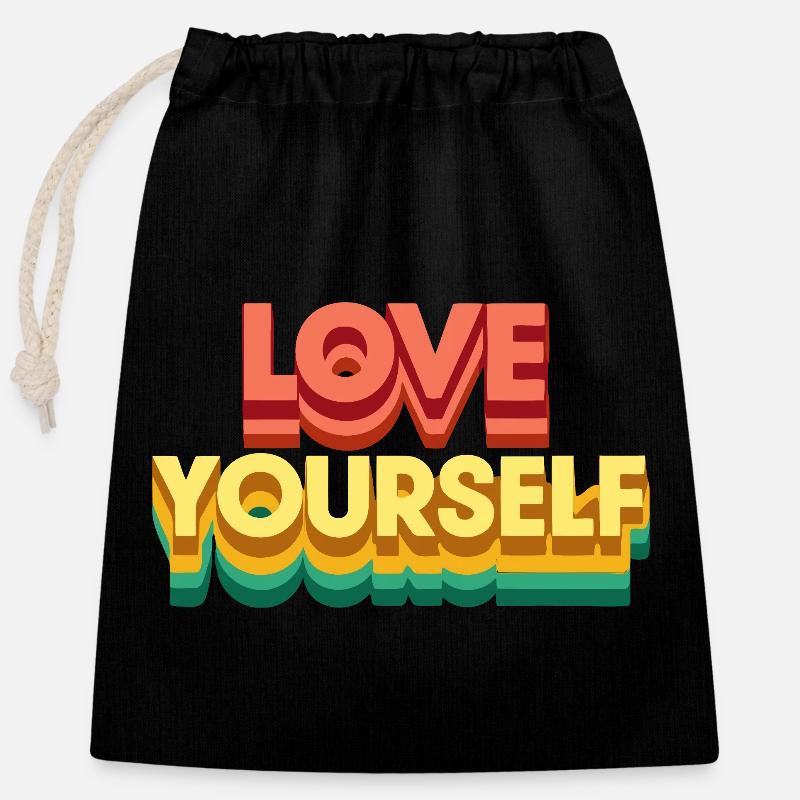 Retro Rainbow Self-Love - Closable cotton gift bag (25x30cm) - black