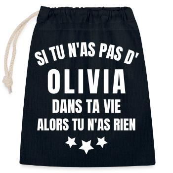 Olivia, prénom Olivia, anniversaire Olivia - Sac cadeau en coton avec cordon (25 x 30 cm) - bleu marine - Devant