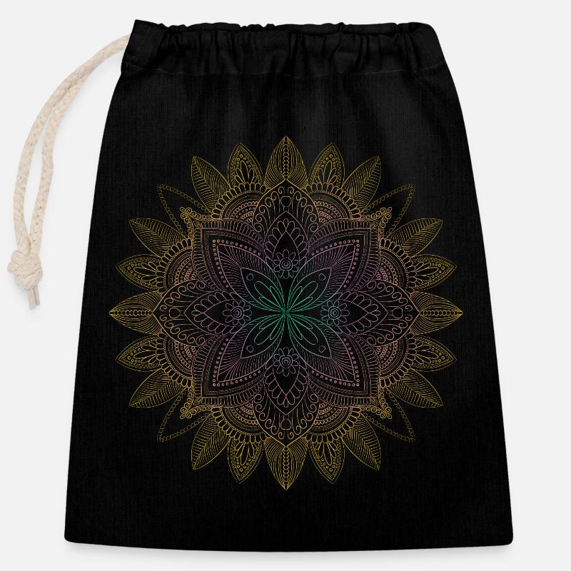Colorful Mandala Design - Verschließbarer Geschenkbeutel aus Baumwolle (25x30cm) - Schwarz