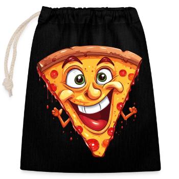 Pizza Pizzastück Gesicht Lacht Pizzeria Lustig - Verschließbarer Geschenkbeutel aus Baumwolle (25x30cm) - Schwarz - Vorne