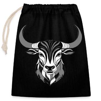 Taurus - Zodiac Sign Motive - Verschließbarer Geschenkbeutel aus Baumwolle (25x30cm) - Schwarz - Vorne
